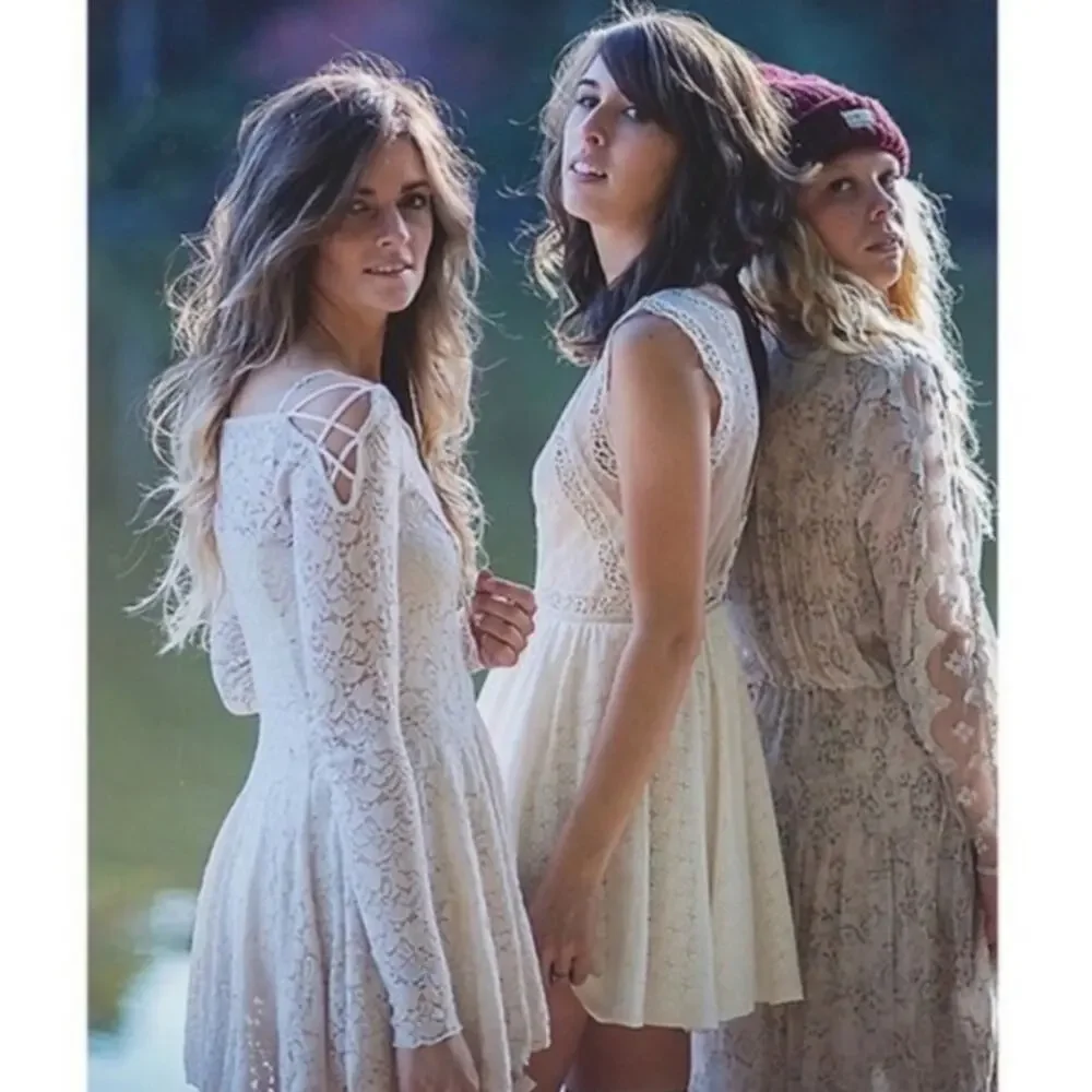 Free People Small Sheer Cream Lace Up Tunic Mini Dress